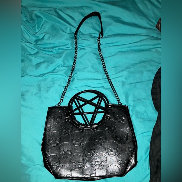 Edgy Black Skull Embossed Tote Bag - Picture 3 of 4